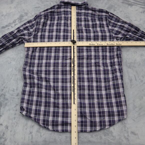 Michael Kors Shirt Mens L Purple Plaid Button Up Long Sleeve Collared Top - Picture 3 of 16